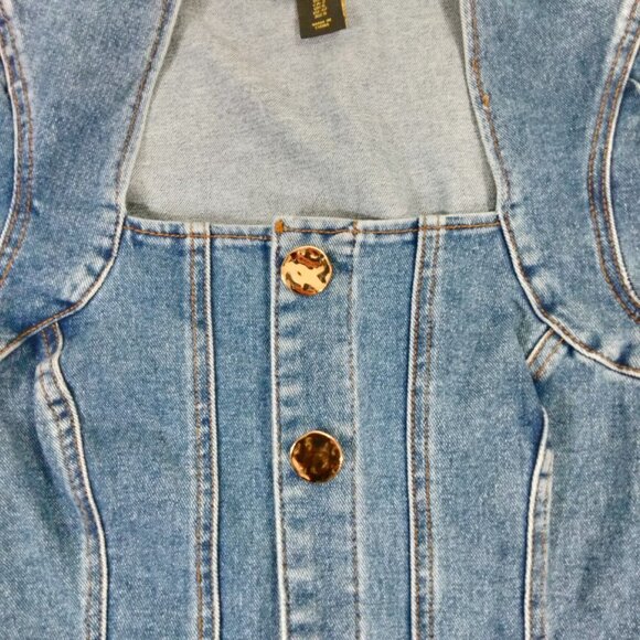 House of Harlow 1960 Nicole Richie Denim Mini Dress Long Sleeve Western Size 2 - Picture 3 of 7